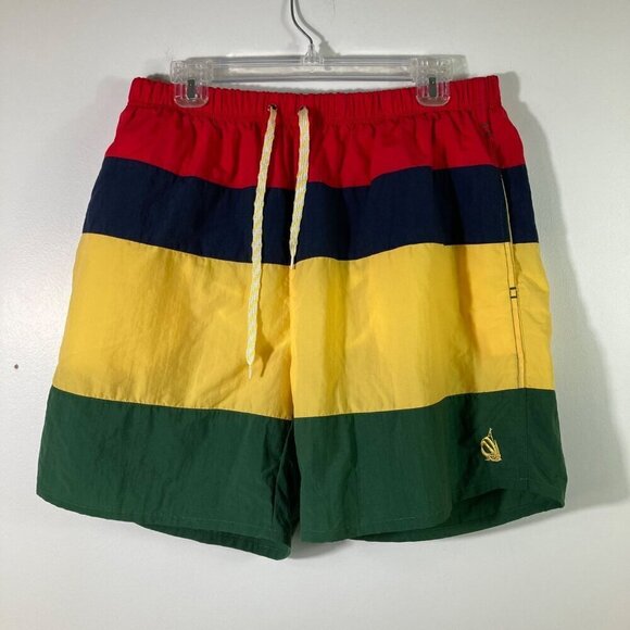 Mens Nautica Colorblock Swim Trunks Red Blue Yellow Green L - Picture 1 of 6